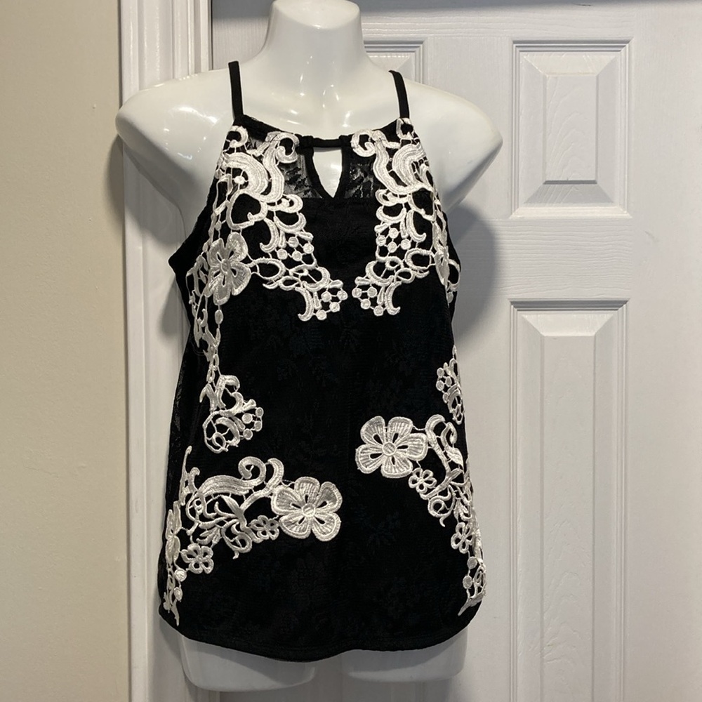 NWT - I.N.C. International Concepts Black Lace Sleeveless Halter Blouse - Sz PM - Picture 1 of 16